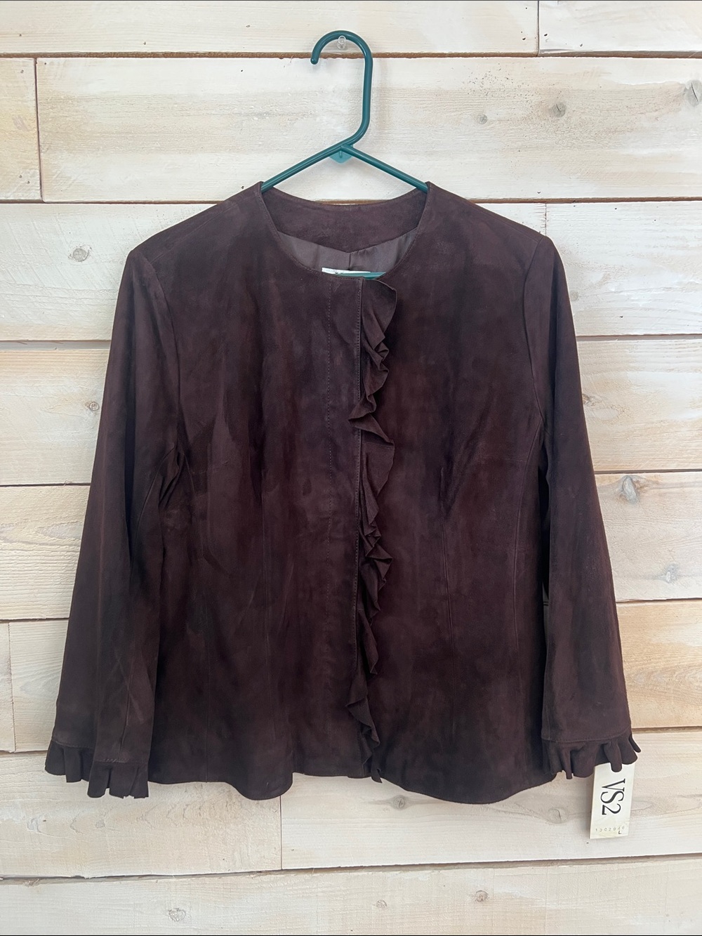 VS2 Brown Suede Ruffle-Trim Jacket NEW sz L